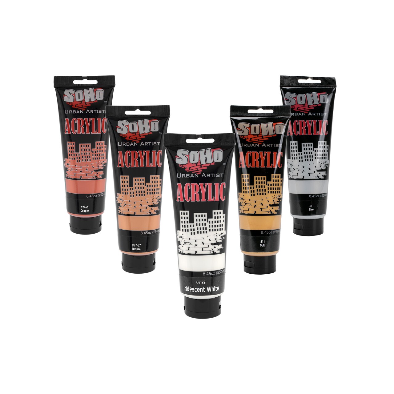 SoHo Urban Artist Heavy Body Acrylic Paint - Set of 5 Metallic - Thick, Rich Color, Excellent Coverage, Professional Quality - Artists Acrylic Paint